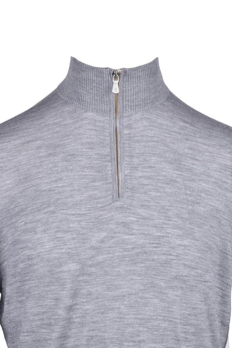 Eleventy Zip Mock Neck Sweater - Light Grey