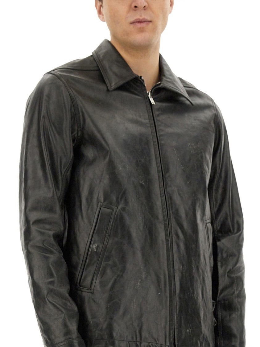 Rick Owens Calf Leather Bauhaus Jacket With Classic Collar
