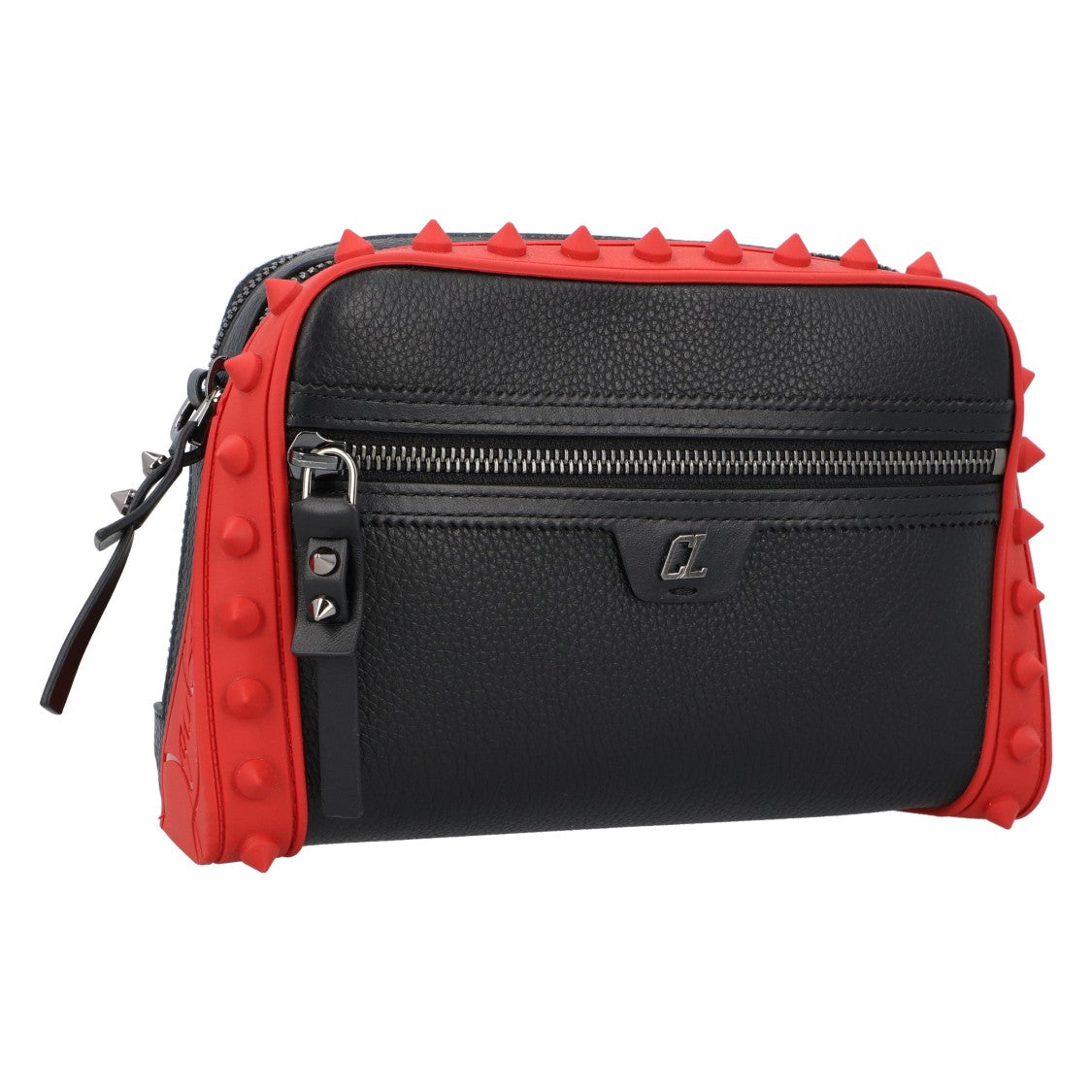 Christian Louboutin Sophisticated Black Grained Calfskin Messenger Bag With Signature Red Accents
