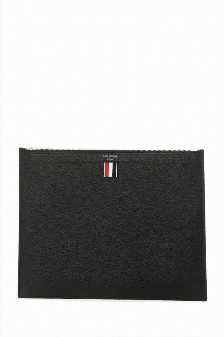 Thom Browne Pebble Grain Leather Clutch With Tricolor Detail