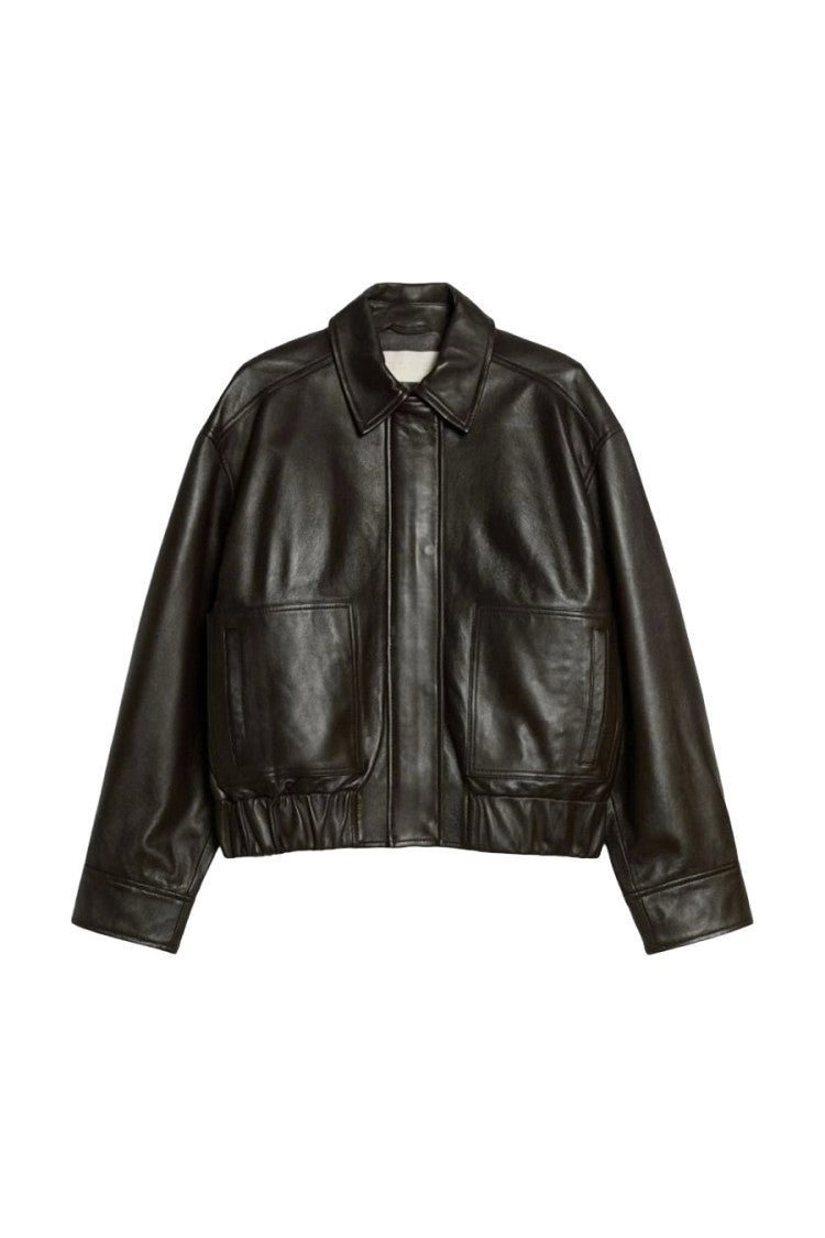 I Blues Dark Brown Glossy Cropped Bomber Jacket
