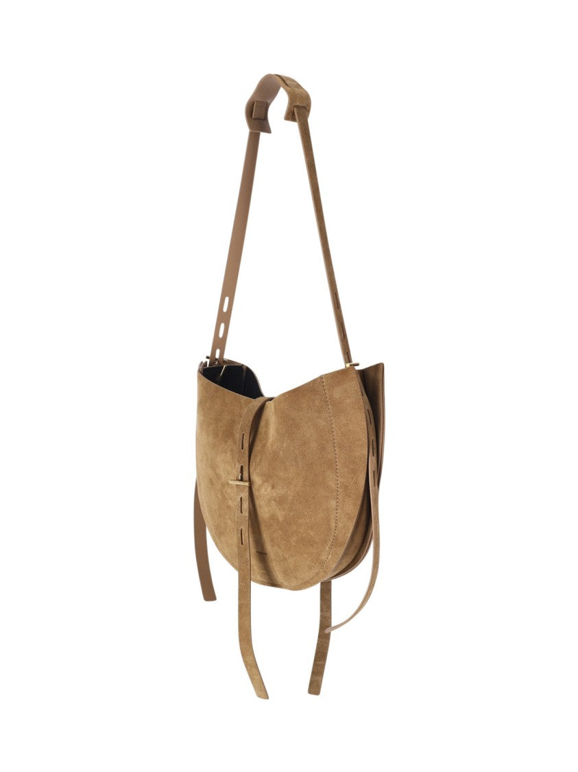 Minobossi Beige Lizzie Calfskin Suede Top-Handle Shoulder Bag