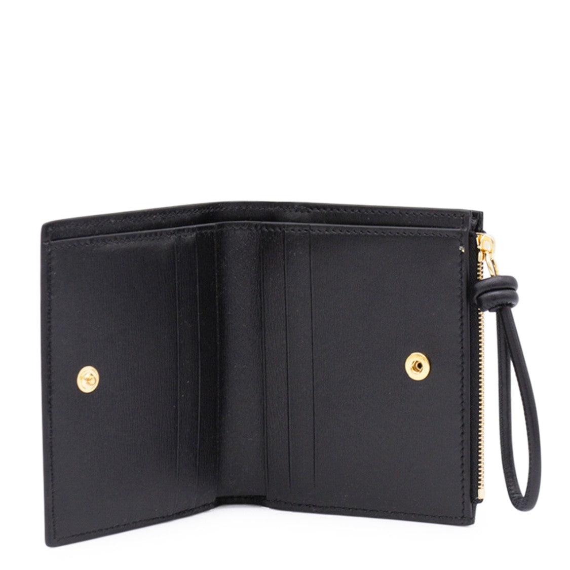Jil Sander Compact Black Leather Wallet With Snap Closure