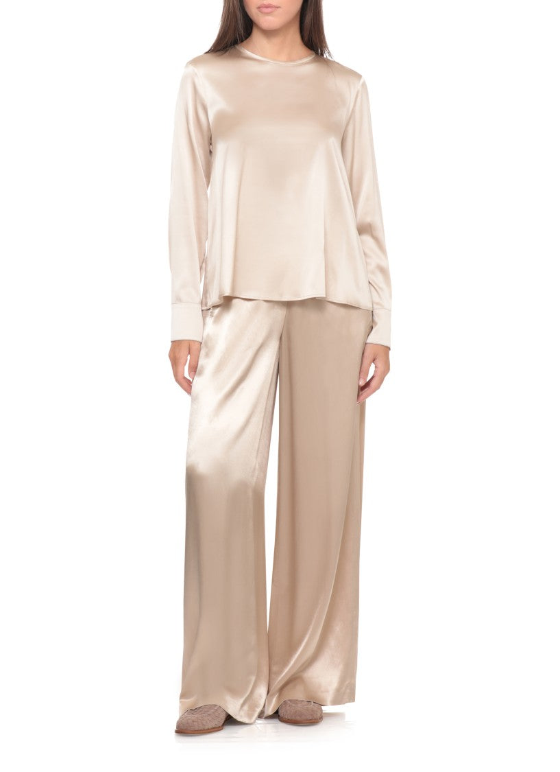 Peserico Beige Beaded-Cuff Silk Blouse