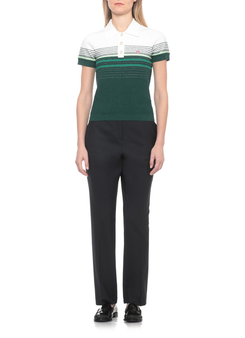 Casablanca White Boucle Stripes Polo Shirt