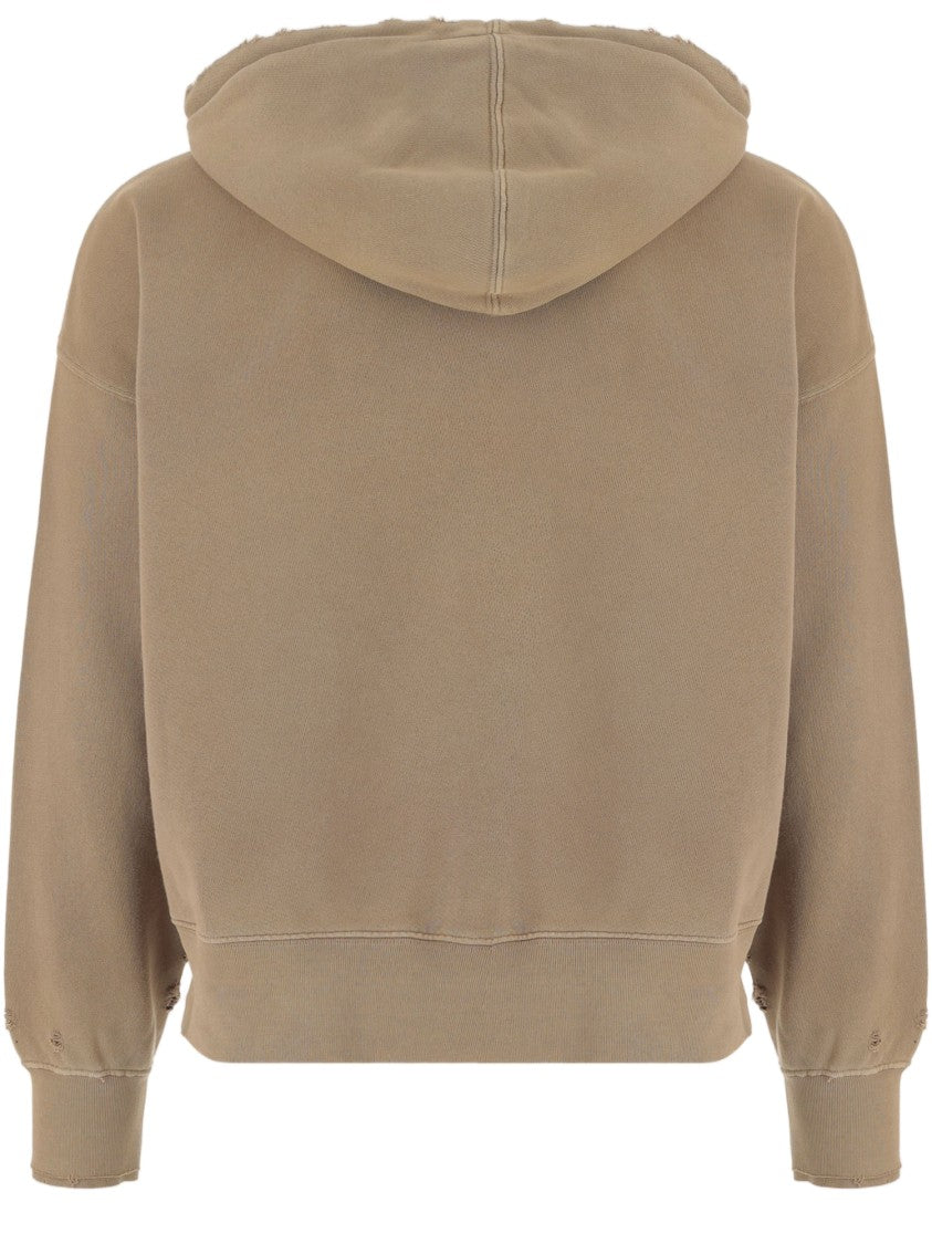 Golden Goose Dark Beige Logo Hooded Cotton Sweatshirt