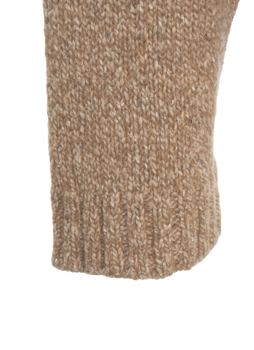 Amaranto Relaxed Brown Cardigan With V-Neck And Ribbed Details