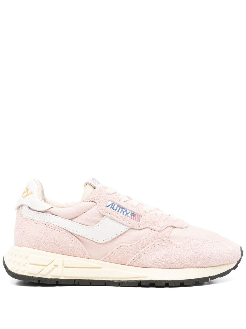 Autry White And Pink Nylon-Camouflage Sneakers