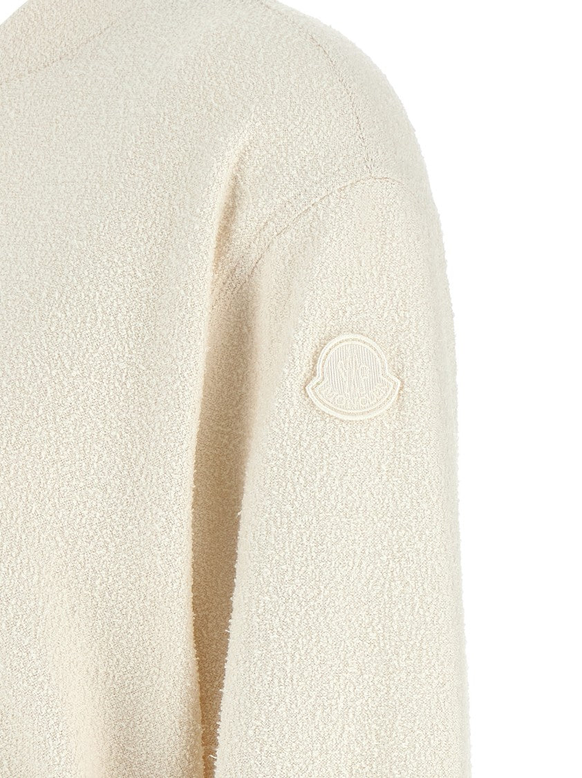 Moncler Flared Bouclé Cardigan With High Neck And Logo Patch