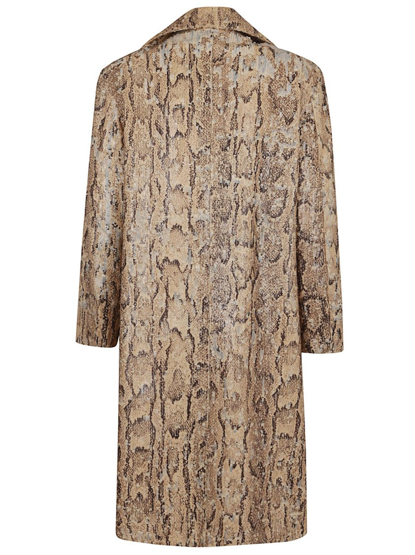 Dries Van Noten Snakeskin Print Cotton Coat With Peak Lapels