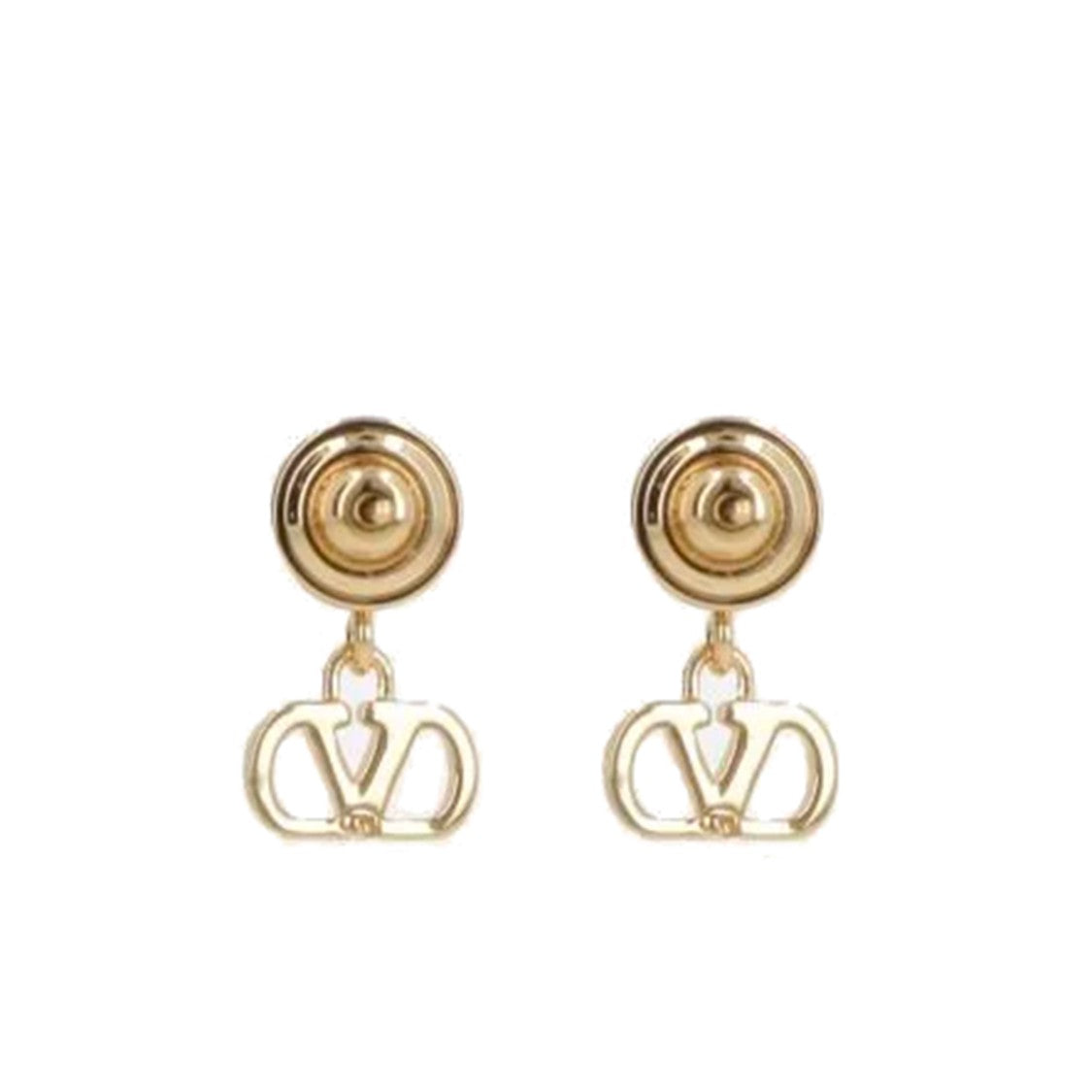 Valentino Garavani Gold Metal Earrings With V Logo Pendants And Pearl Accents