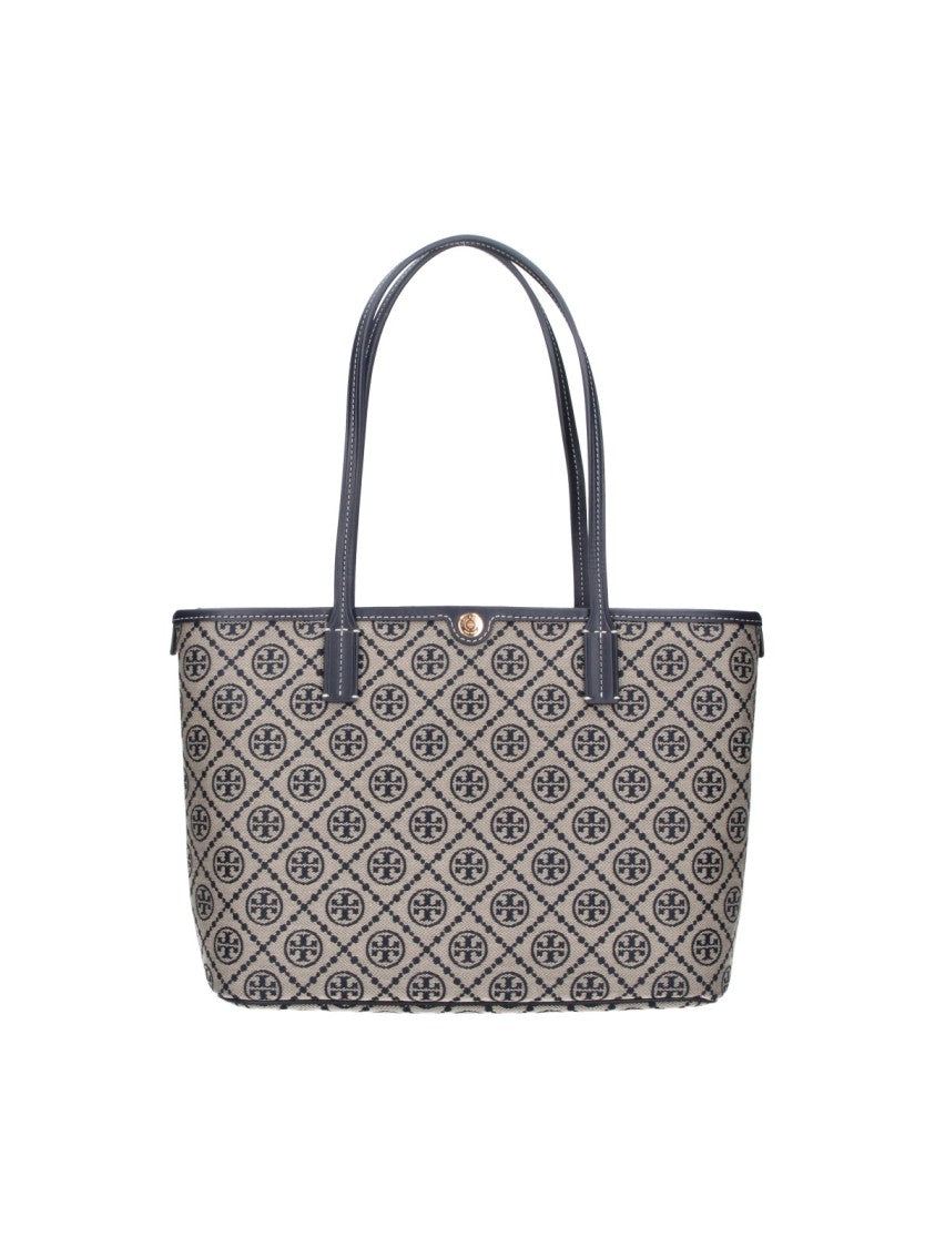 Tory Burch Blue T Monogram Fabric Small Tote Bag