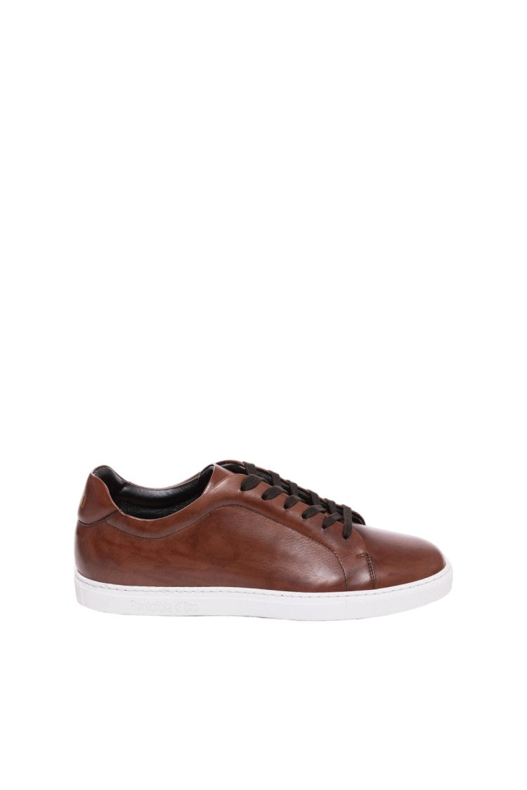 Pantofola D'oro Brown Hand-Tamponed Padded Collar Leather Sneakers