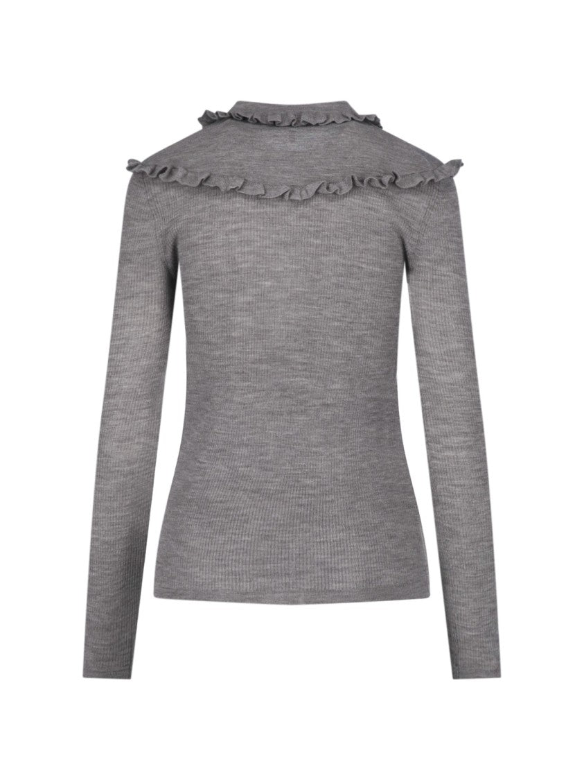Chloé Grey Ribbed Wool Polo Shirt