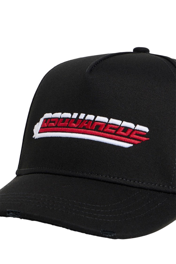 Dsquared2 Black Racing Embroidered Wordmark Logo Cotton Hat