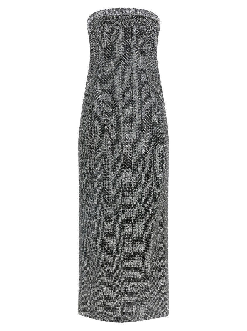 Ermanno Scervino Rhinestone-Embellished Midi Dress With Herringbone Pattern