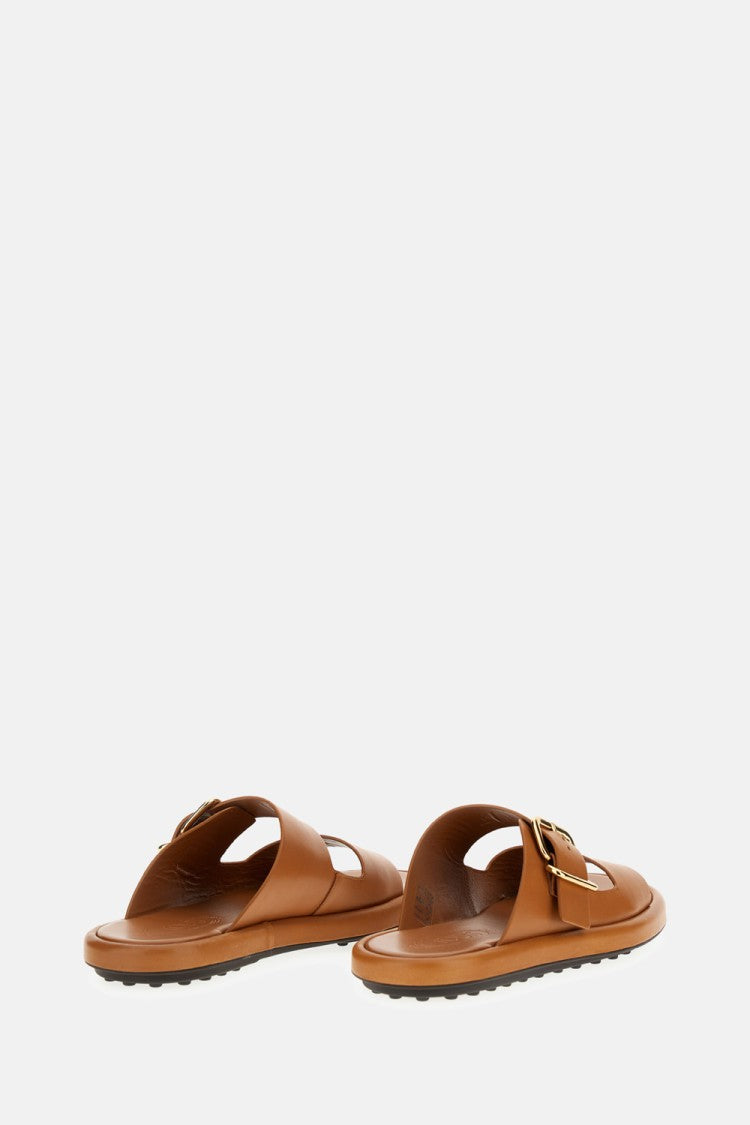 Tod's Leather Sandals With Gold Buckle Closure
