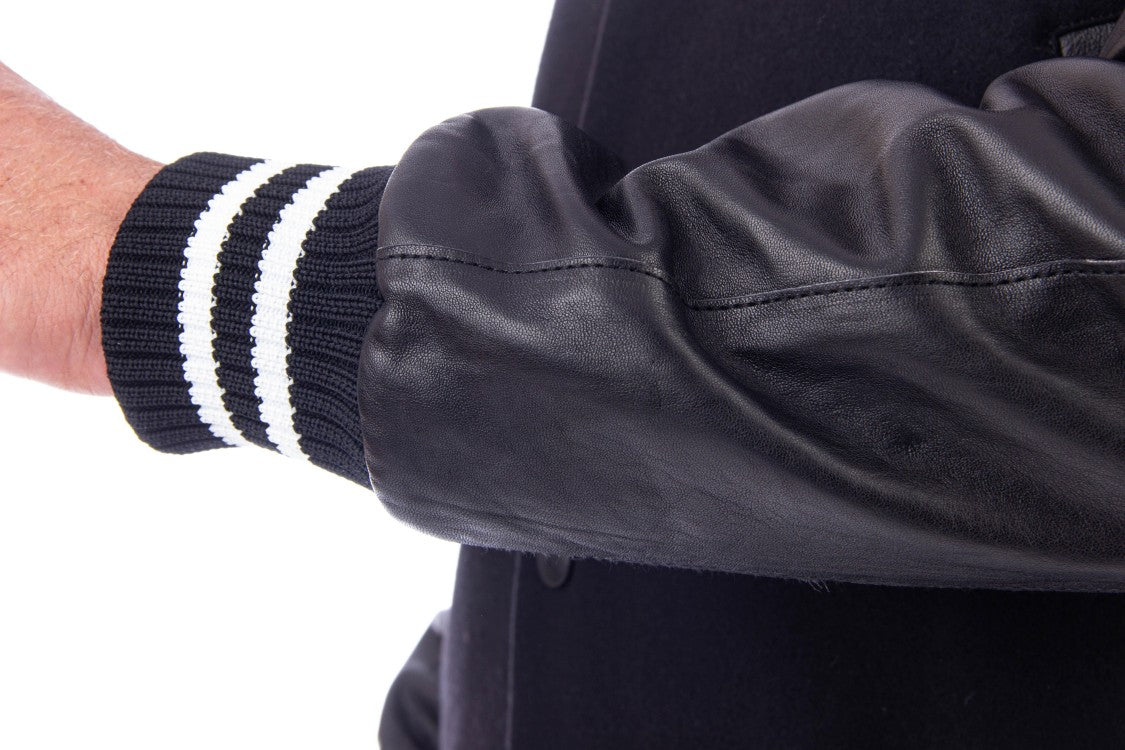 Pt Torino Bimaterial Leather-Wool Jacket With Baseball Collar