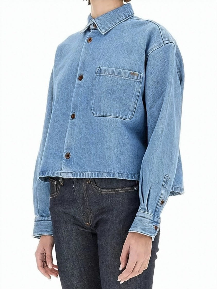 A.P.C. Cropped Denim Shirt With Classic Collar