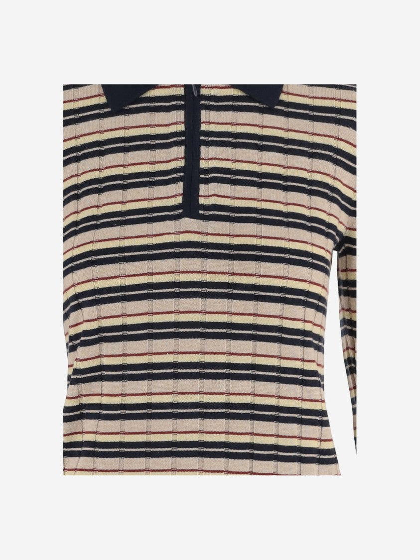 Guest In Residence Multicolor Striped Silk-Linen Zip Polo Sweater