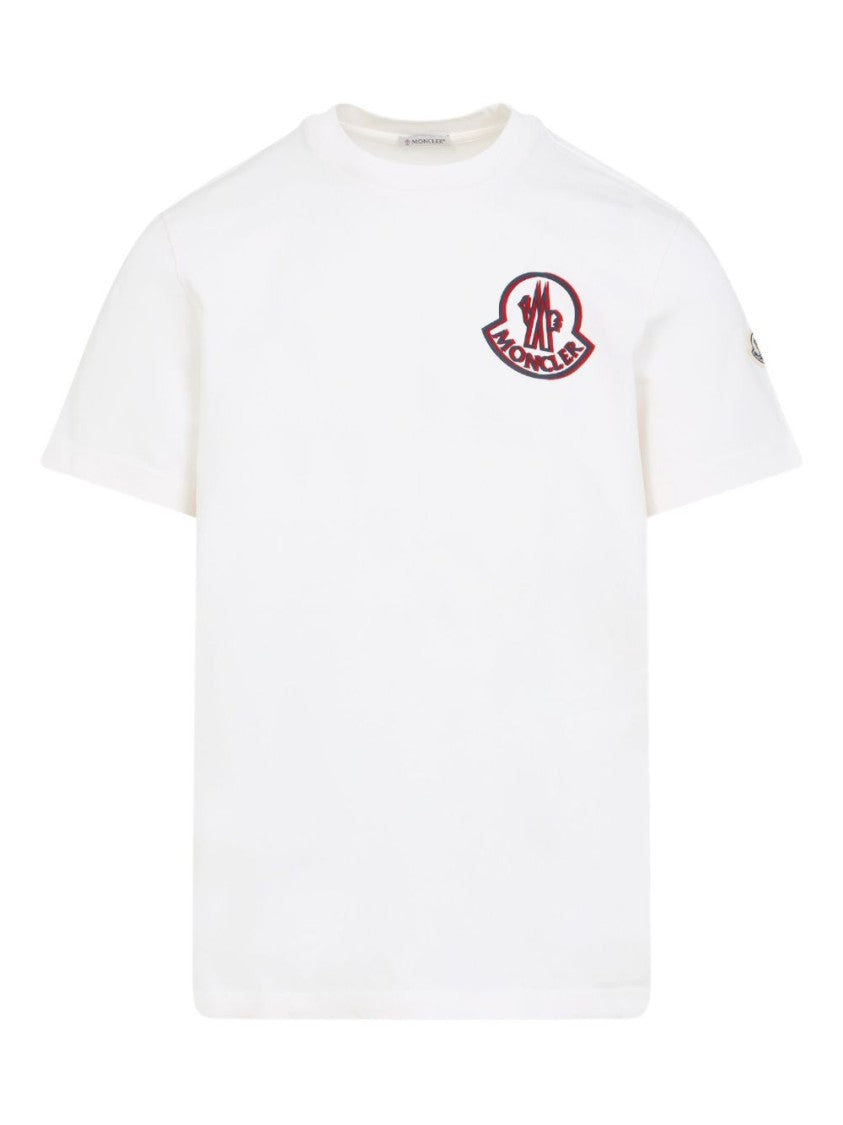 Moncler White T-Shirt With Round Neckline And Logo Patch
