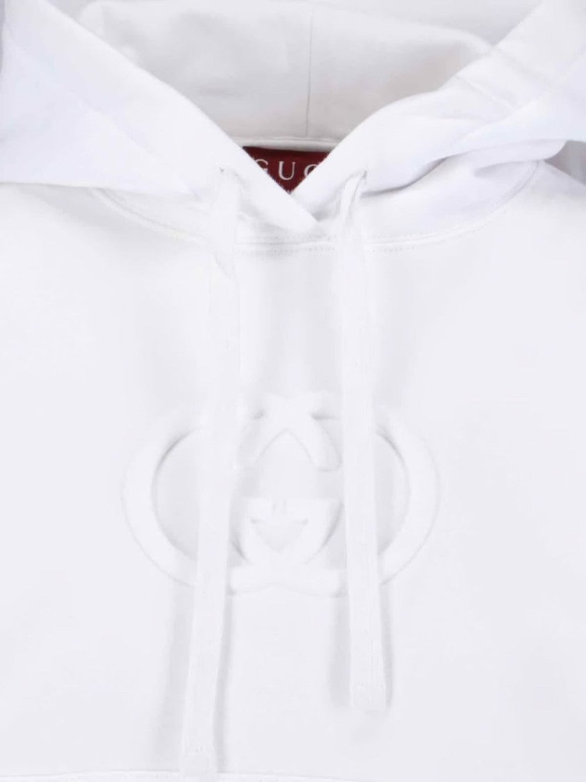 Gucci Cropped White Hoodie With And Embossed Logo
