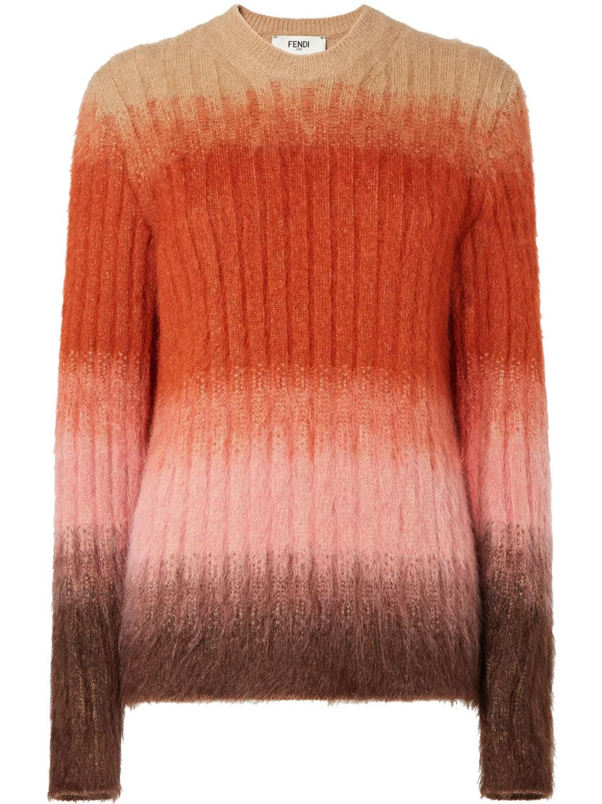Fendi Gradient Ribbed Wool Crew Neck Sweater