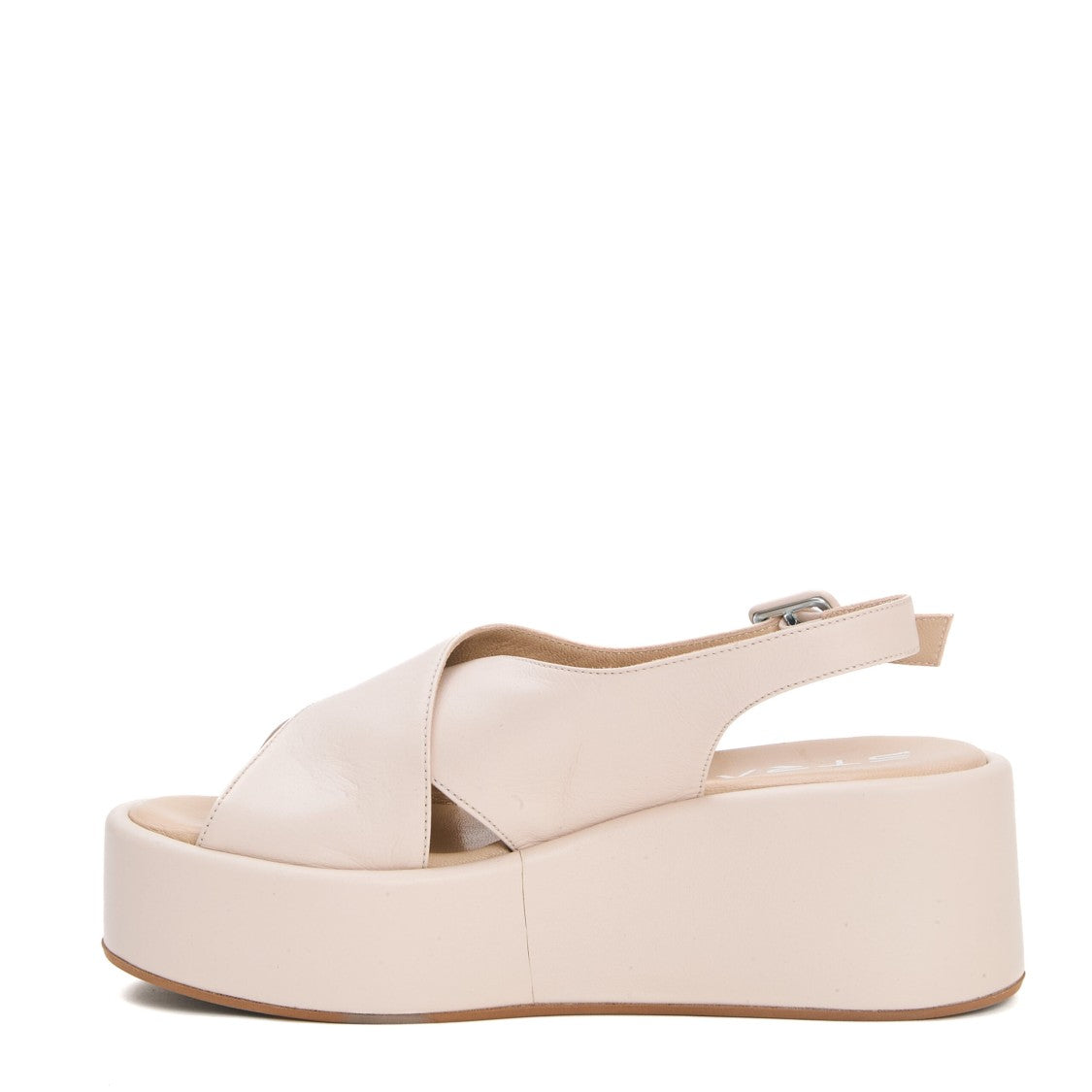Strategia Beige Leather Crossover Wedges With Platform Sole