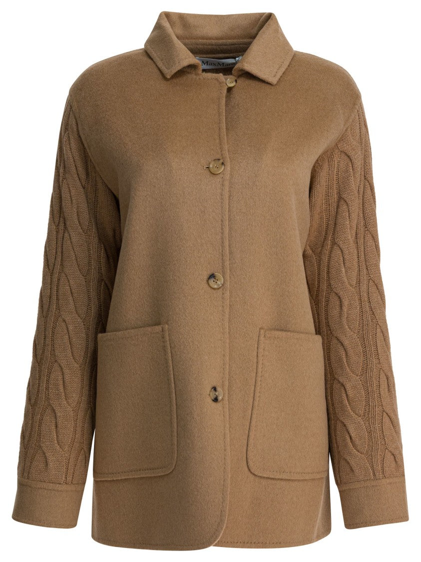 Max Mara Oversized Camel Coat With Cashmere Knit Panels