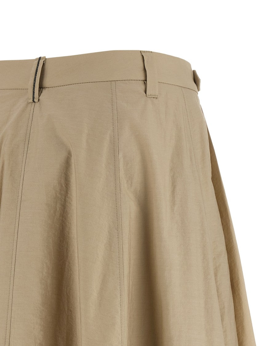 Brunello Cucinelli Flared Light Cotton Skirt With Concealed Zip Closure And Pin Tucks