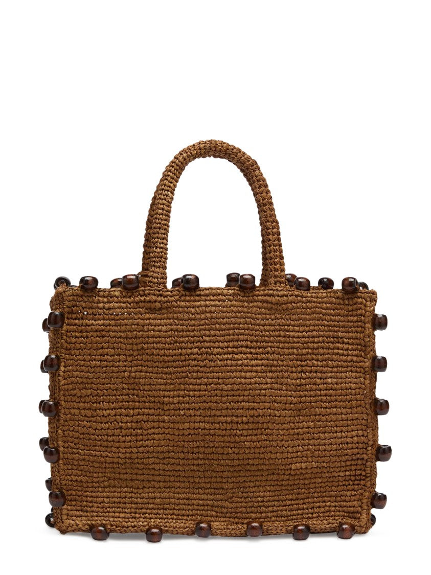 Mc2 Saint Barth Colette Raffia Handbag With Decorative Bead Edges