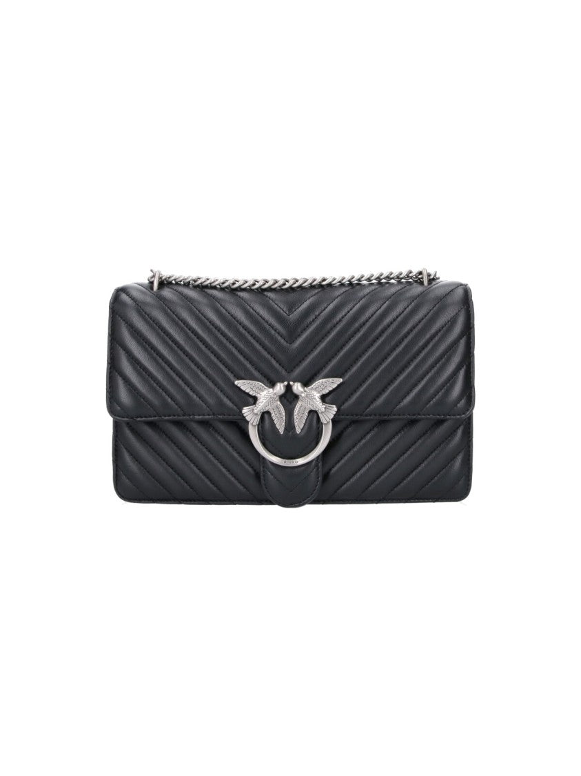 Pinko Black Quilted Leather One Love Classic Shoulder Bag