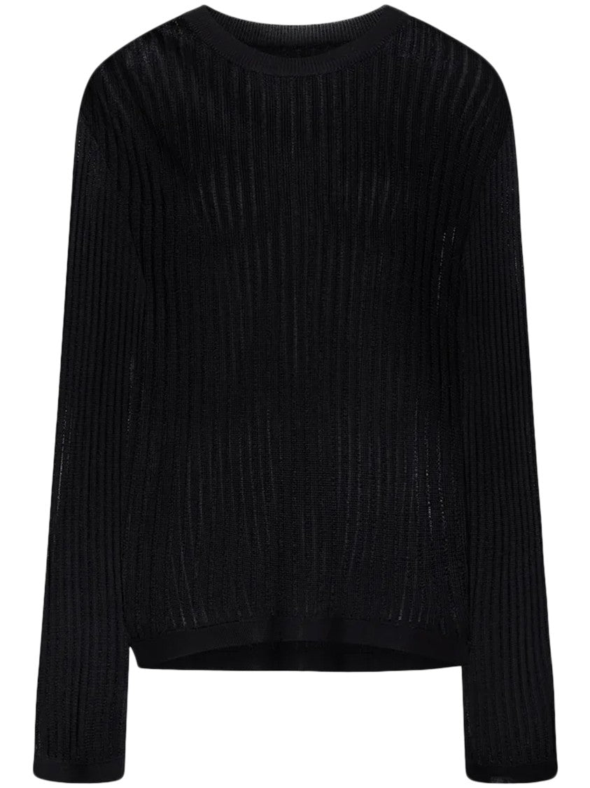 Loulou De Saison Semi-Sheer Black Sweater With Ribbed Knit Texture