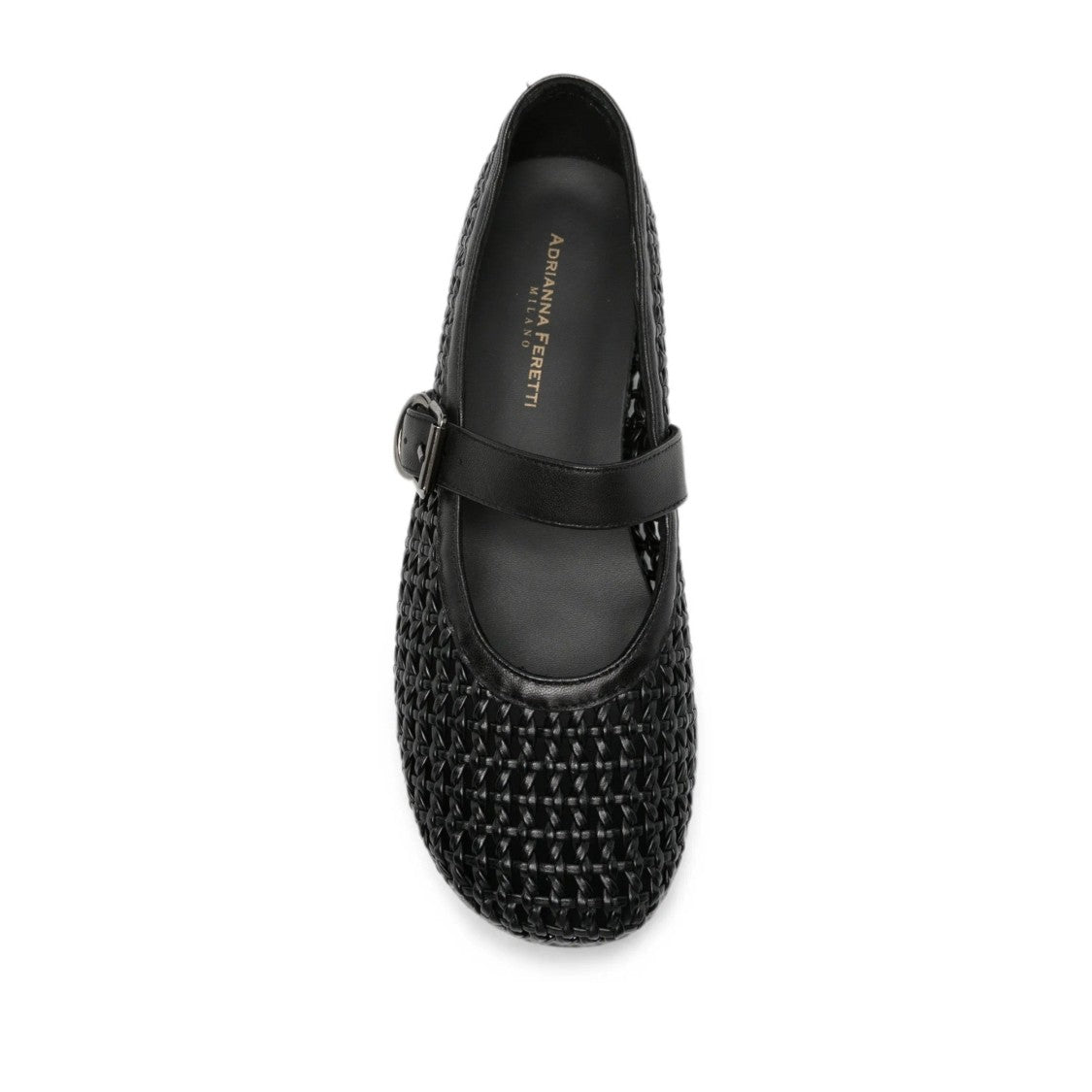 Adrianna Feretti Black Woven Glossy Adjustable Strap Leather Flats