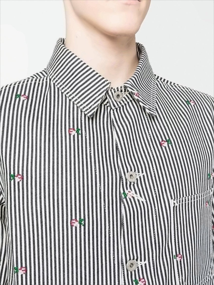 Kenzo Vertical Striped Cotton Jacket With Floral Embroidery