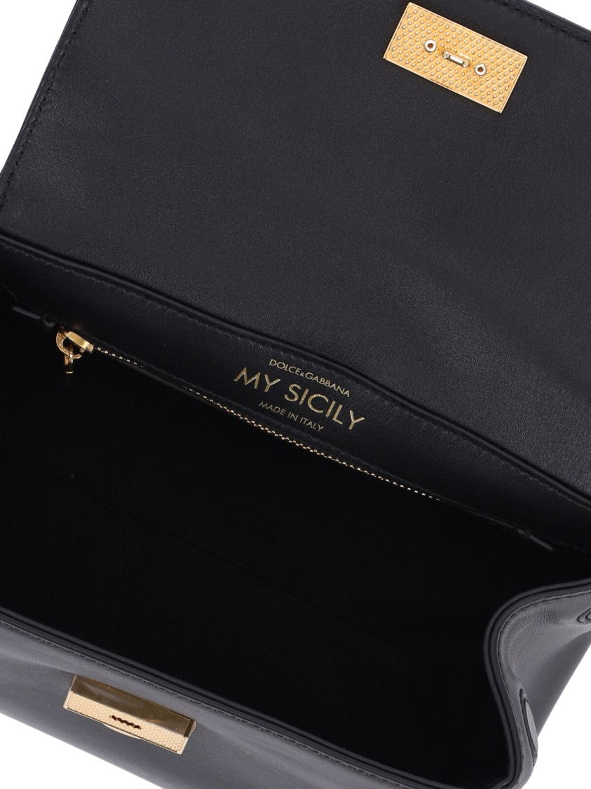 Dolce & Gabbana Structured Handbag With Gold-Tone Lock Charm And Adjustable Strap