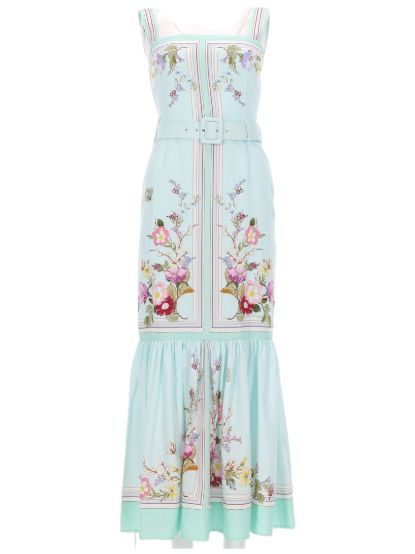 Self-Portrait Pastel Blue Floral Flared Dress