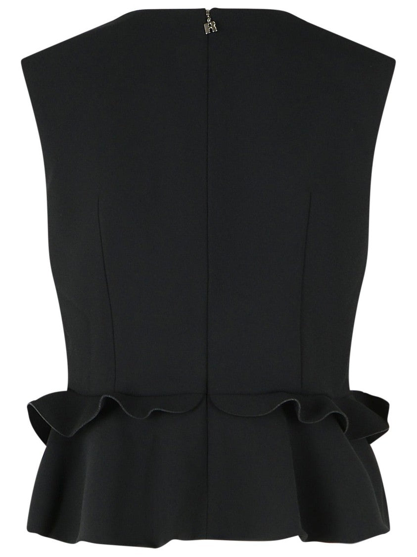 Rotate Black Peplum Floral Detail Top