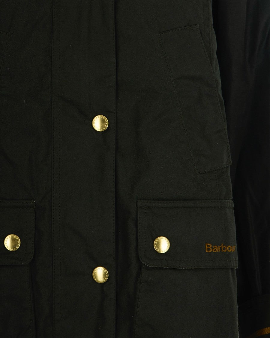Barbour Waxed Cotton Jacket With Corduroy Collar And Tartan Lining
