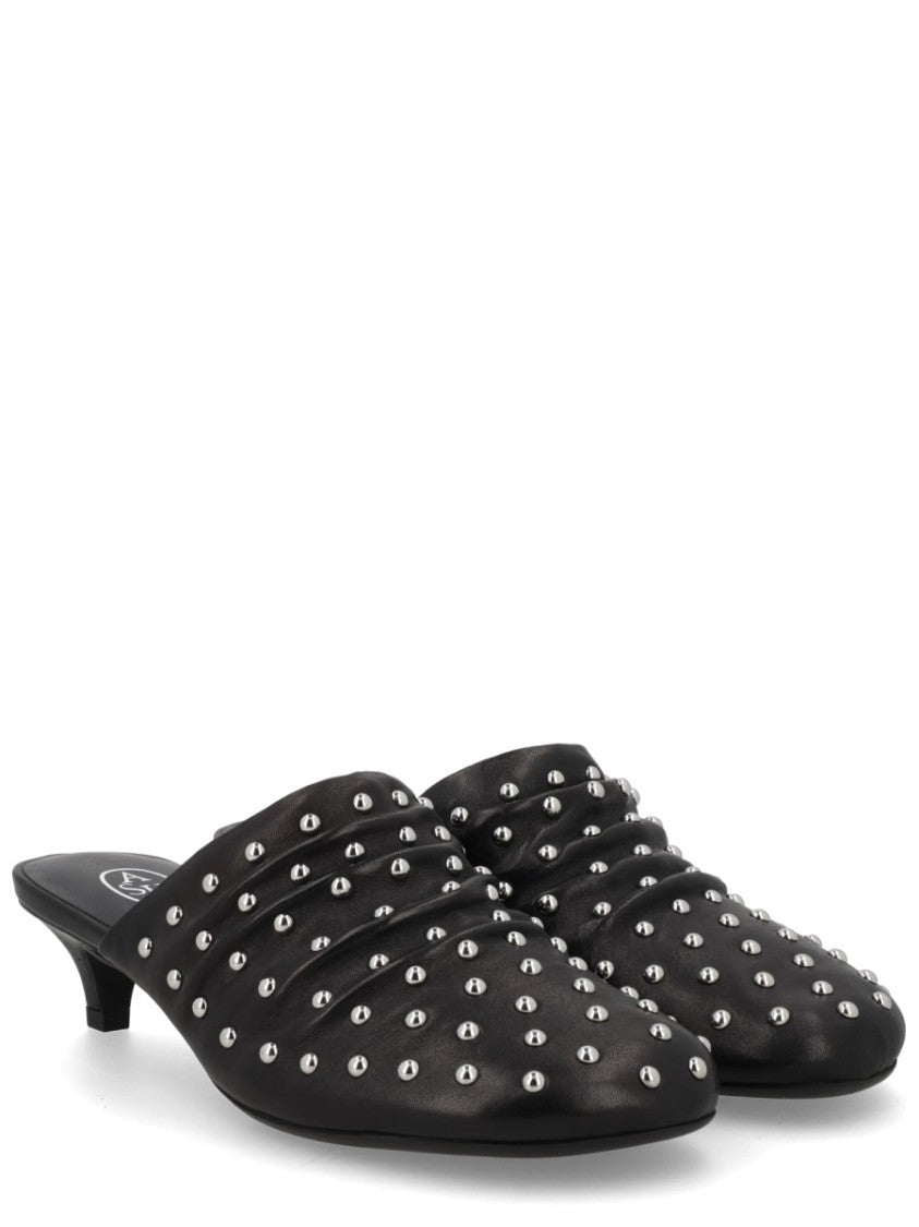 Ash Black Eloise Leather Studded Open Back Mules