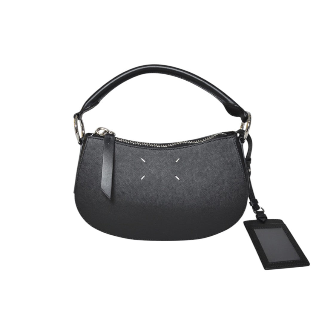 Maison Margiela Curved Black Leather Handbag With Versatile Carrying Options