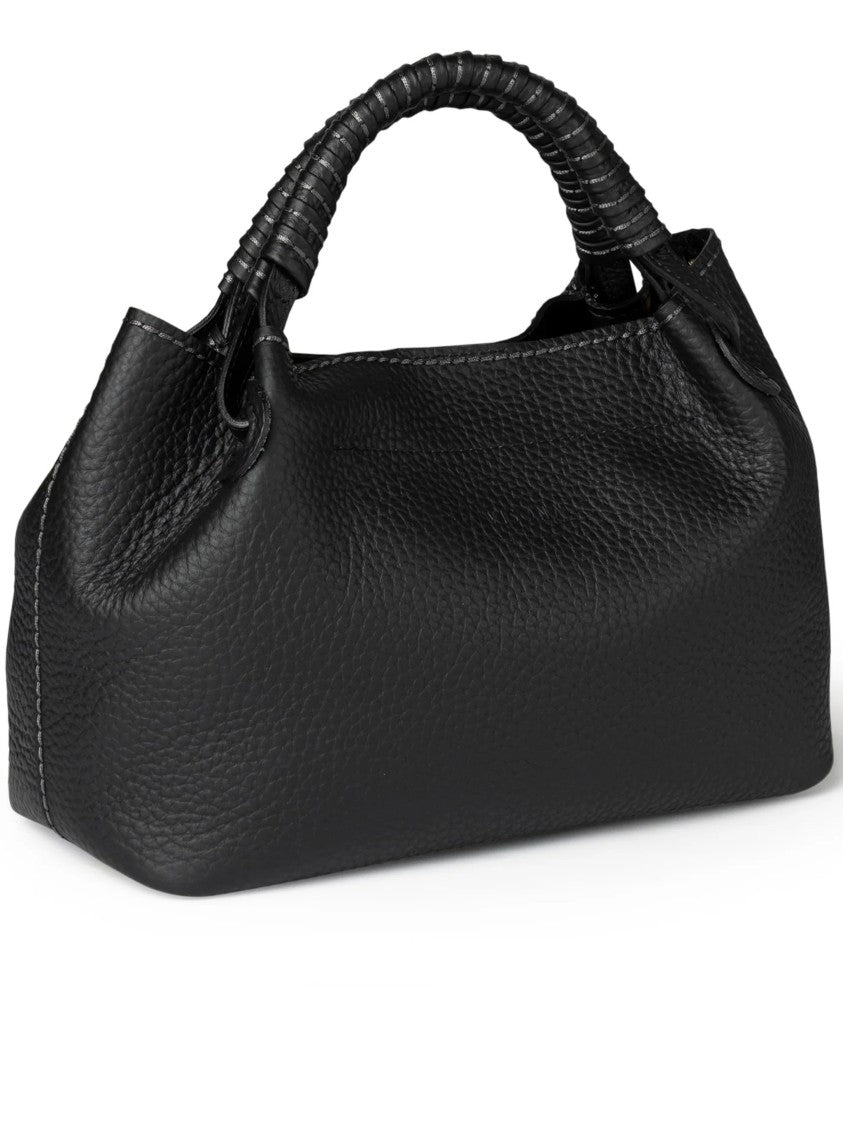 Visona` Pebbled Black Handbag With Versatile Carrying Options
