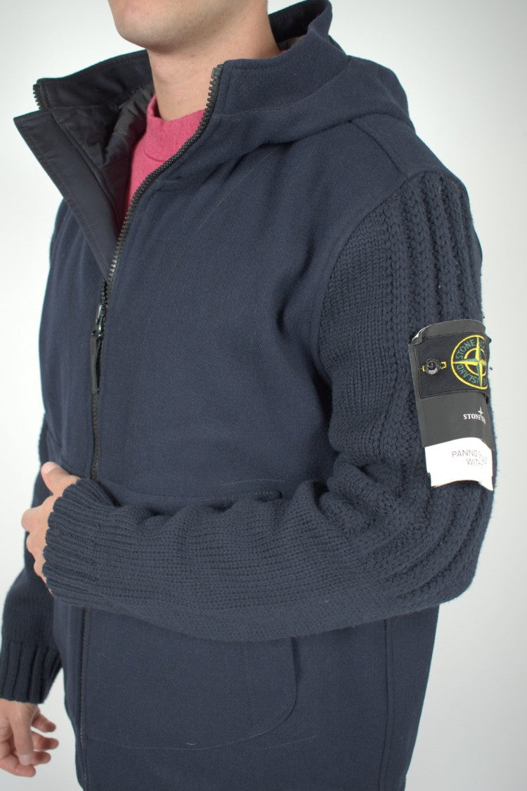 Stone Island Navy Hooded Full-Zip Wool-Blend Jacket
