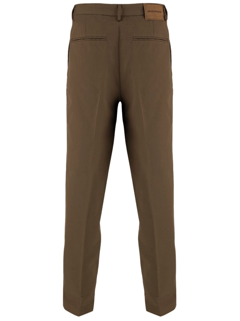 Emporio Armani Brown Pressed-Crease Cotton Straight-Leg Pants