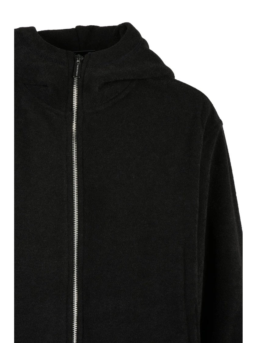 Colmar Originals Sponge-Textured Black Sweatshirt With Hood And Front Zipper