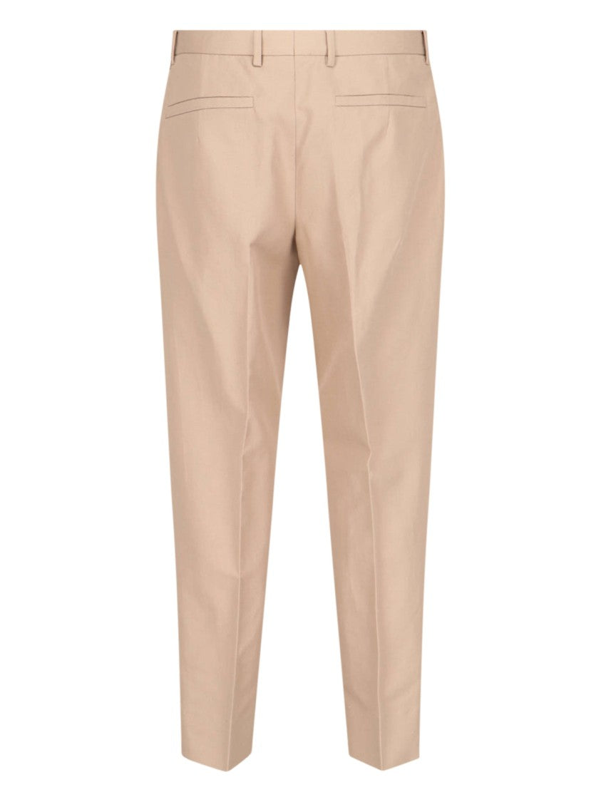 Zegna Tailored Beige Cotton Pants With Pleats