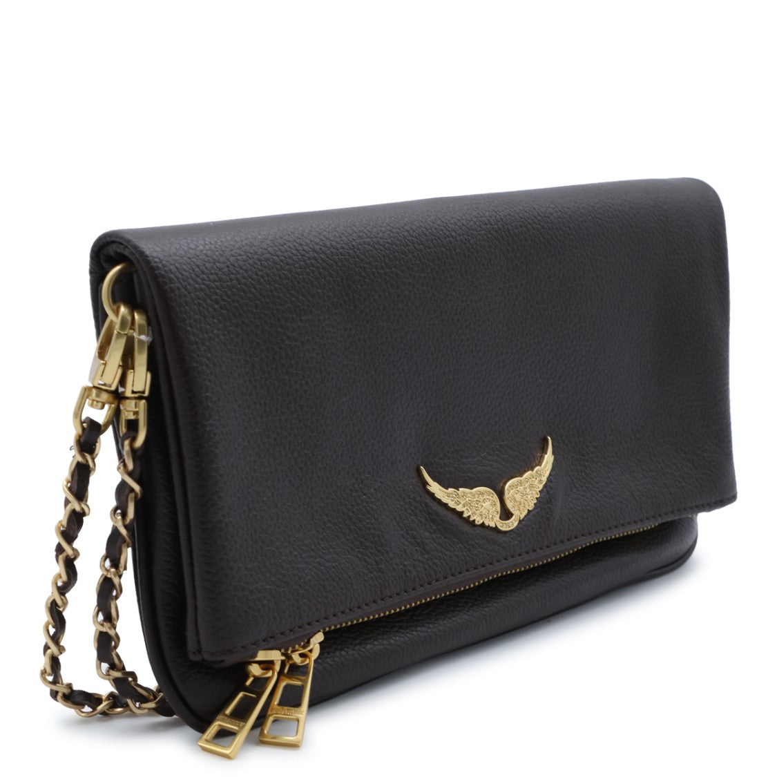 Zadig & Voltaire Rectangular Textured Leather Bag With Gold-Tone Winged Emblem