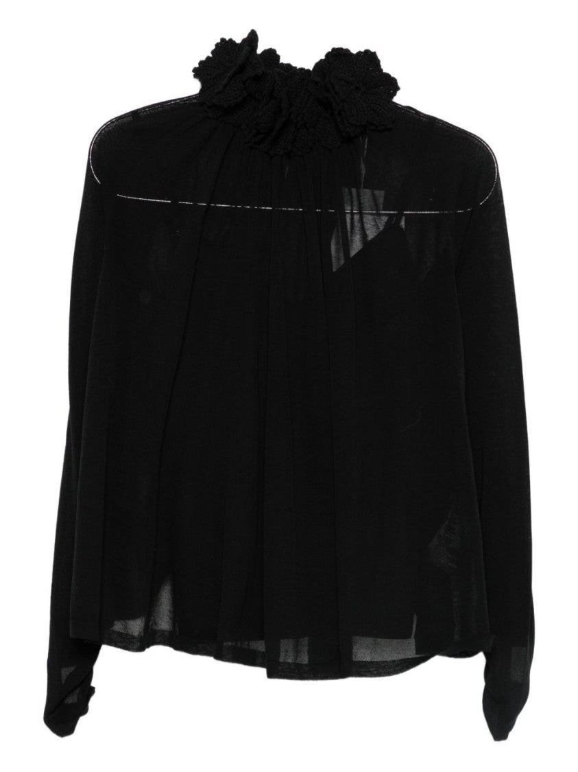 Zimmermann Sheer Black Long-Sleeved Top With Ruffled Neckline