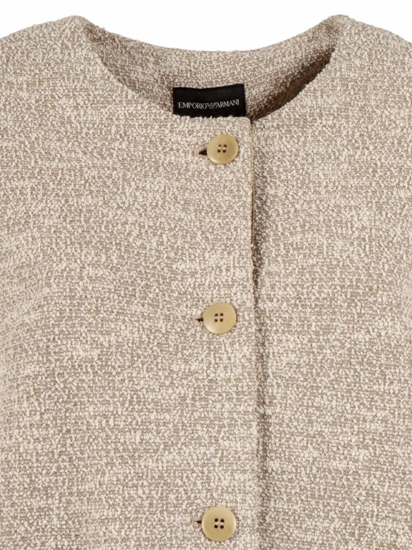 Emporio Armani Boxy Textured Round Neck Blazer