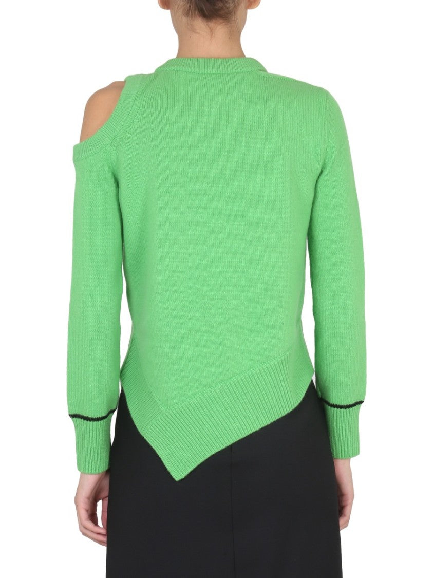 Alexander Mcqueen Rib-Knit Sweater With Asymmetrical Hemline